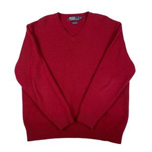 Men's Polo Ralph Lauren Cashmere and Wool Red V Neck Sweater Size XL